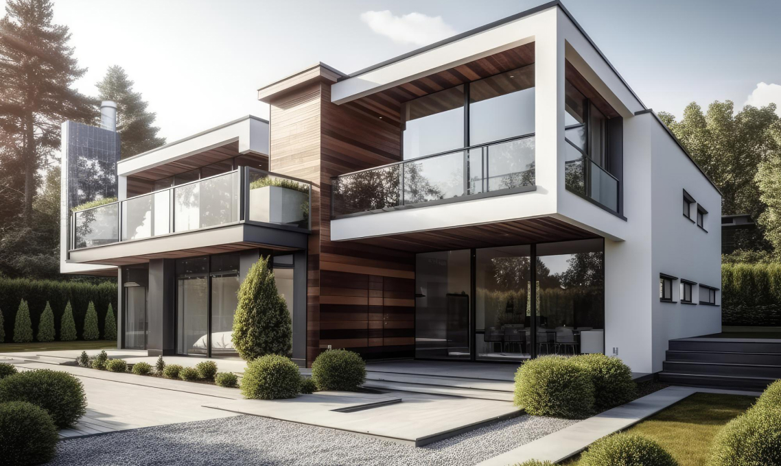 Ahşap ve cam detaylarla tasarlanmış çağdaş bir villa